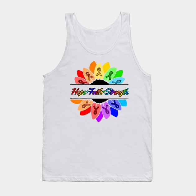 Rainbow Hope•Faith•Strength Sunflower Awareness Ribbon Tank Top by CaitlynConnor